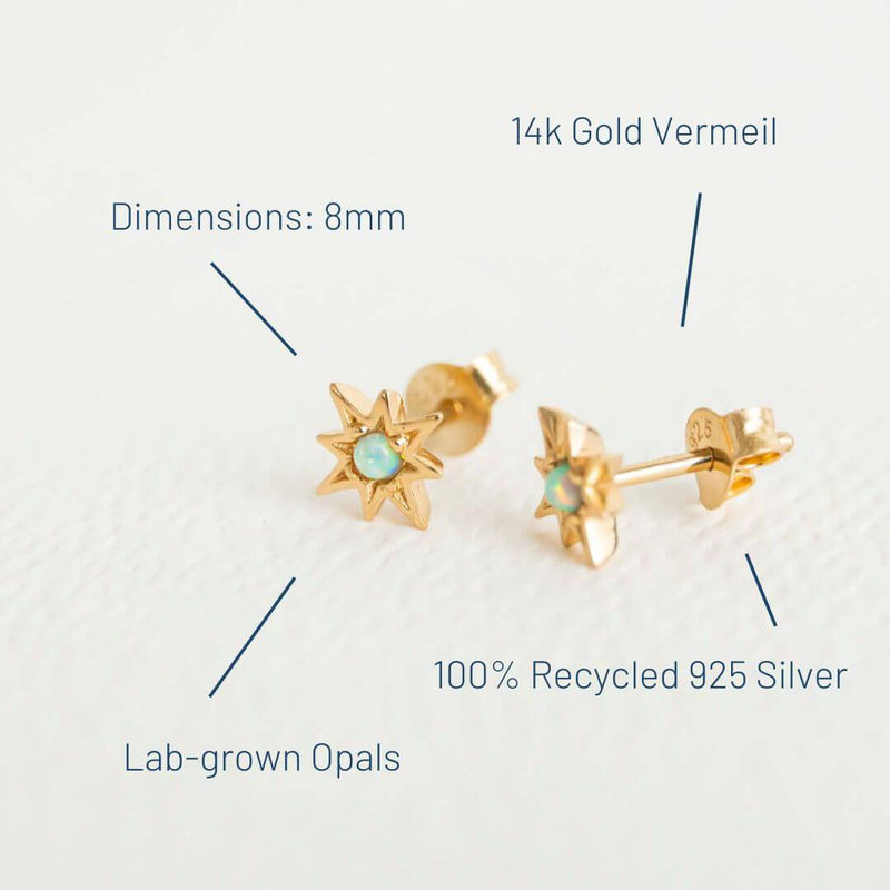 OPAL GOLD STAR MINI STUD EARRINGS