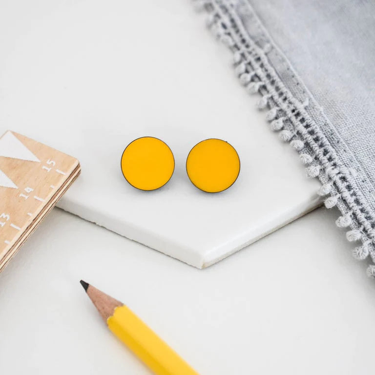 Yellow Round Resin Stud Earrings - Medium