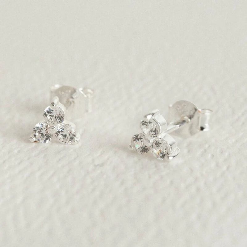 TRIPLE SPARKLY SILVER MINI STUD EARRINGS