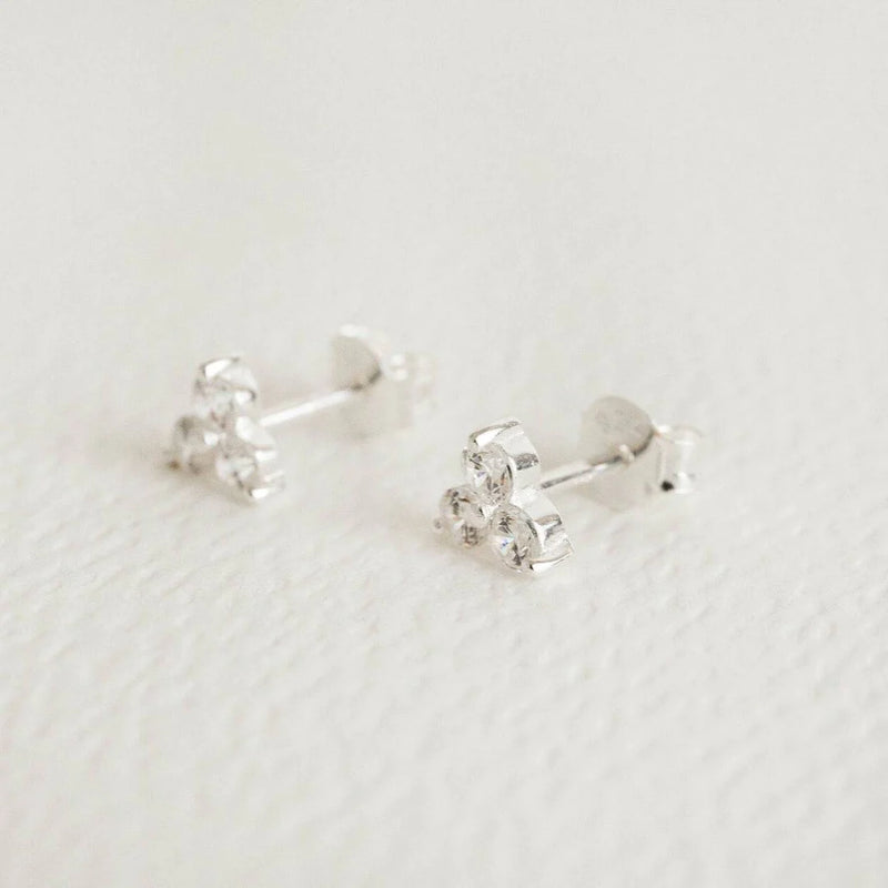 TRIPLE SPARKLY SILVER MINI STUD EARRINGS