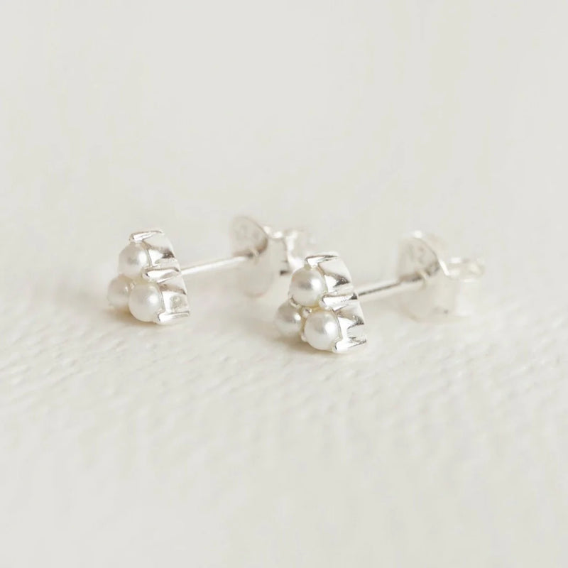 TRIPLE PEARL MINI SILVER STUD EARRINGS