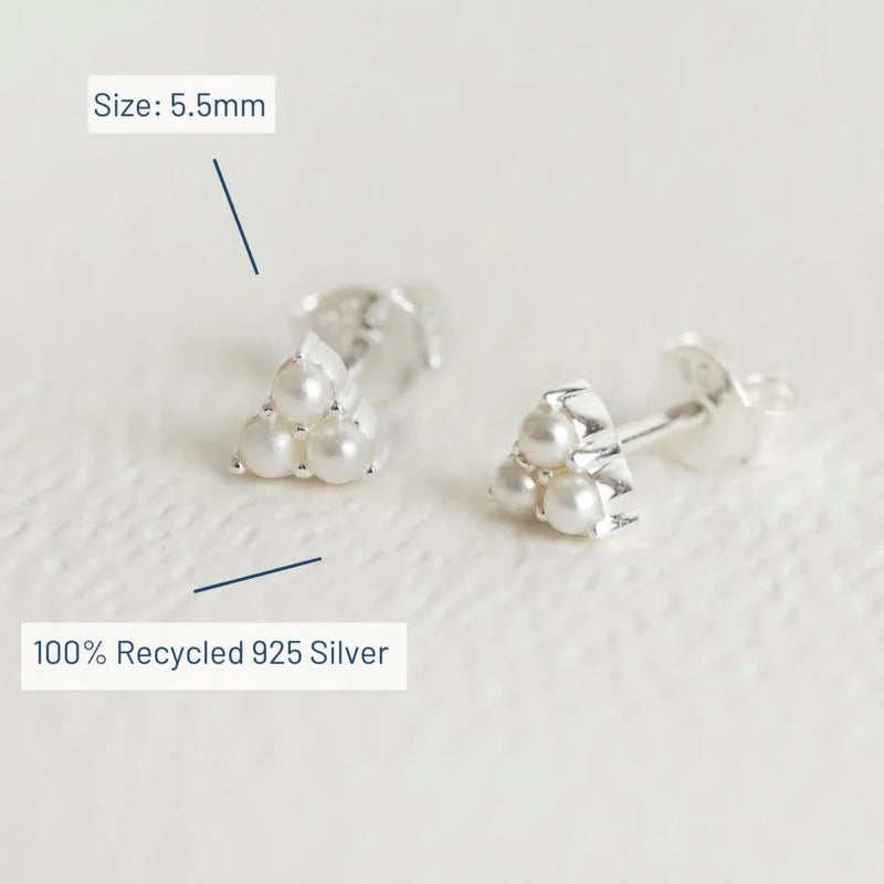 TRIPLE PEARL MINI SILVER STUD EARRINGS