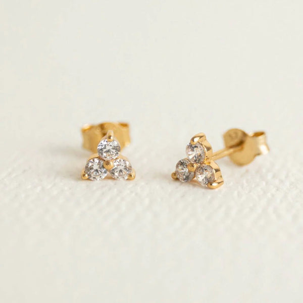 TRIPLE SPARKLY GOLD MINI STUD EARRINGS