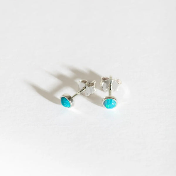 TIFFANY BLUE OPAL SILVER STUD EARRINGS