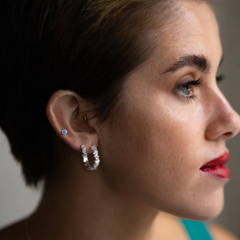 TIFFANY BLUE OPAL SILVER STUD EARRINGS