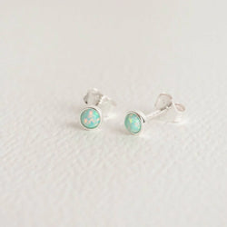MOON YELLOW OPAL SILVER STUD EARRINGS