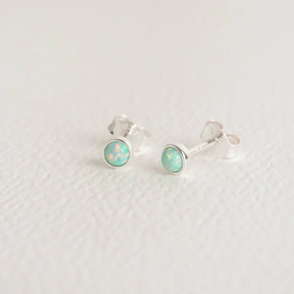 MOON YELLOW OPAL SILVER STUD EARRINGS
