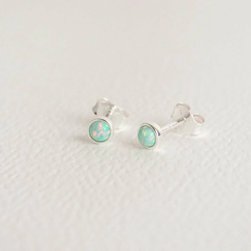 MOON YELLOW OPAL SILVER STUD EARRINGS