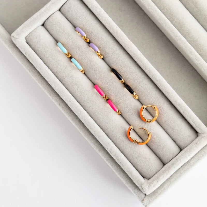 LAVENDER ENAMEL GOLD VERMEIL HUGGIE HOOP EARRINGS