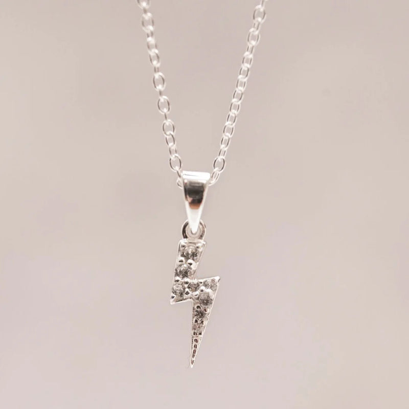 SPARKLY SILVER LIGHTNING BOLT NECKLACE