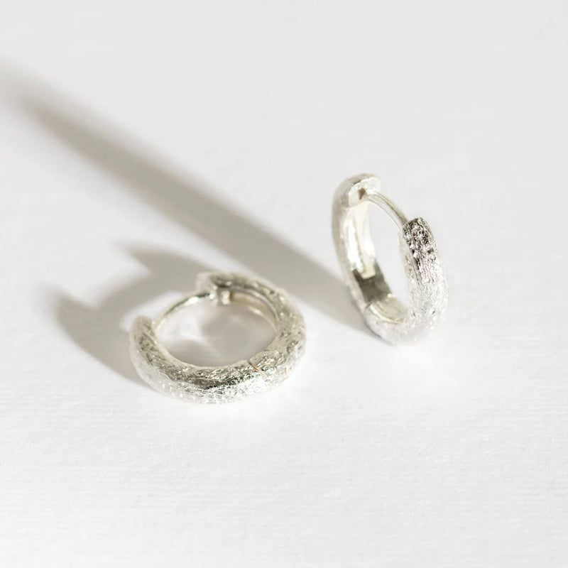 Minimalist Antique Texture Silver Huggies