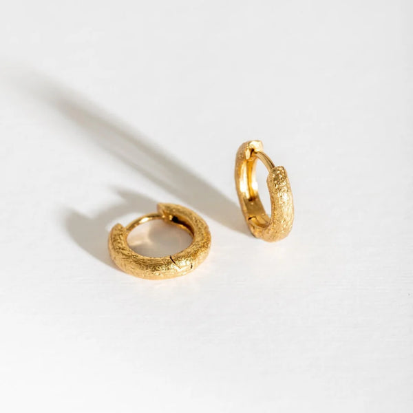 Minimalist Antique Textured Gold Huggies