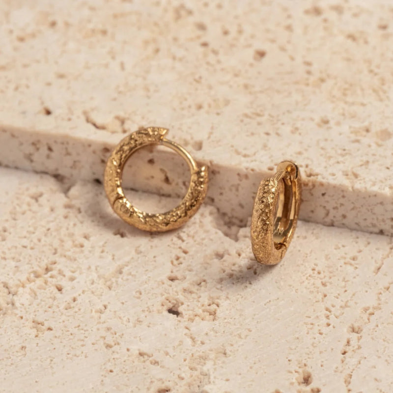 Minimalist Antique Textured Gold Huggies