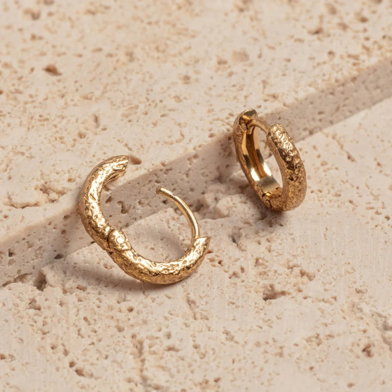 Minimalist Antique Textured Gold Huggies