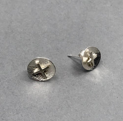 Silver Print Oval Earrings With Detachable Cross Stud