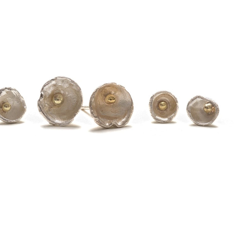 Small Acorn Cup Stud Silver 18ct Yellow Gold Earrings