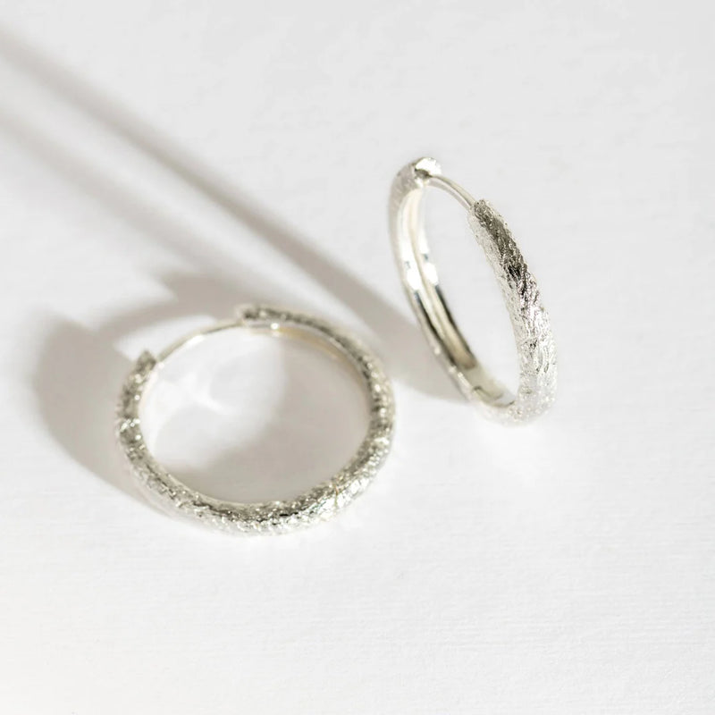 ANTIQUE-TEXTURED SILVER LARGE HOOP EARRINGS
