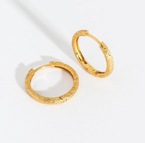 ANTIQUE-TEXTURED 14K GOLD VERMEIL LARGE HOOP EARRINGS