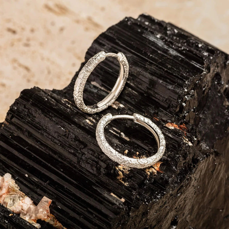 ANTIQUE-TEXTURED SILVER LARGE HOOP EARRINGS
