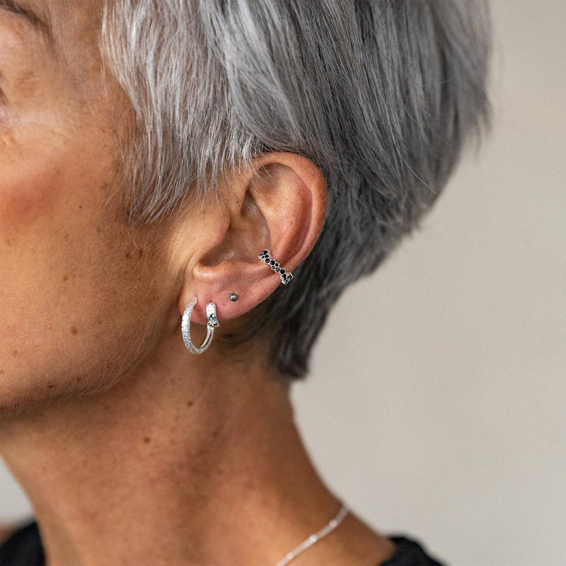 ANTIQUE-TEXTURED SILVER LARGE HOOP EARRINGS