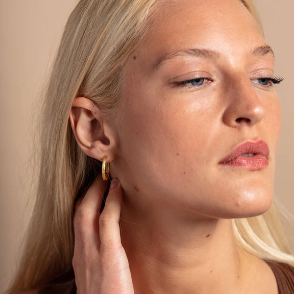 ANTIQUE-TEXTURED 14K GOLD VERMEIL LARGE HOOP EARRINGS