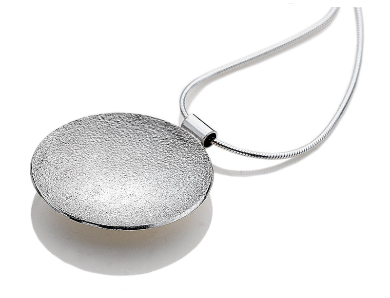Circles Textured Round Large Silver Pendant Necklace