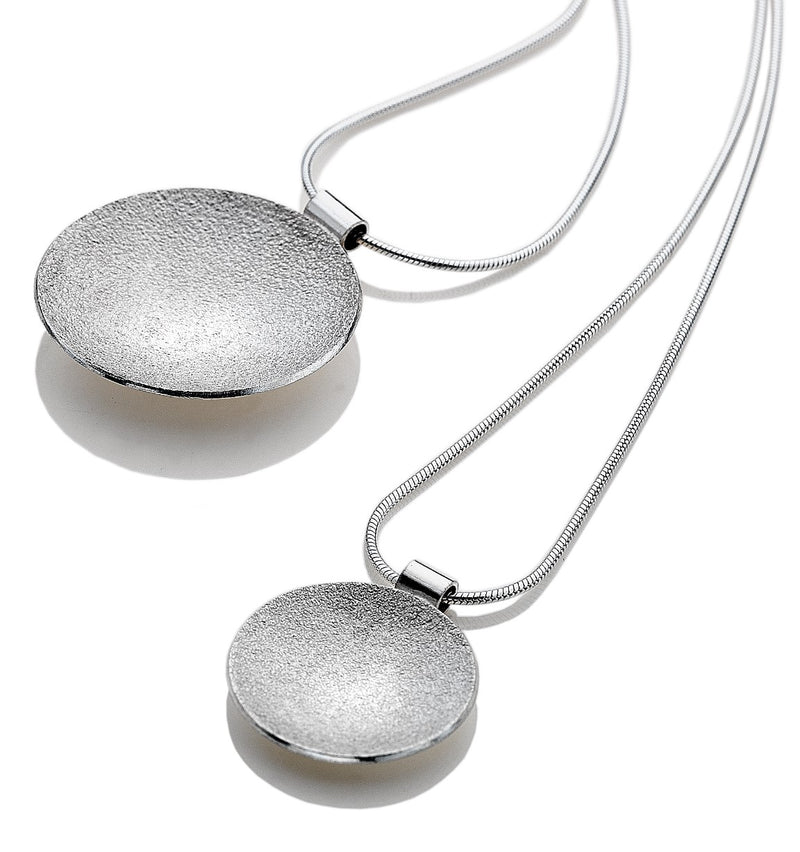 Circles Textured Round Large Silver Pendant Necklace