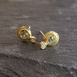 18ct Yellow Gold, Diamond & Green Sapphire Stud Earrings
