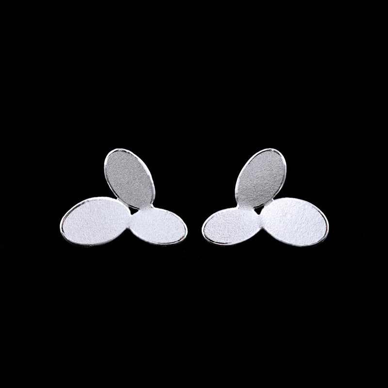 Three Oval Flower Stud Silver Earrings