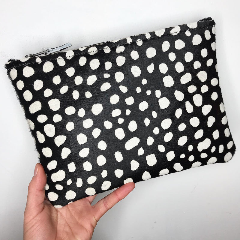 Pony Hair Black Cheetah Print Clutch Leather Bag