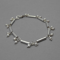 Silver Print Scroll Bracelet With Freshwater Pearls