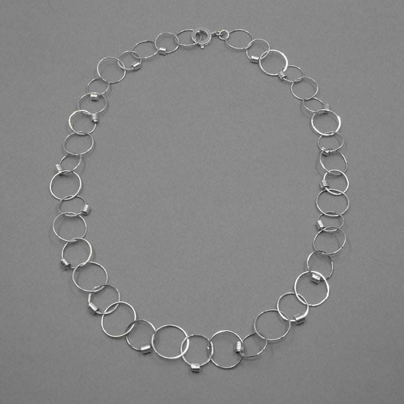Silver Link Necklace With Print Scrolls