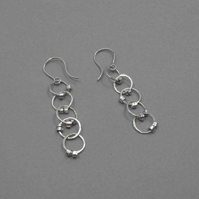 Silver Link Earrings With Print Scrolls