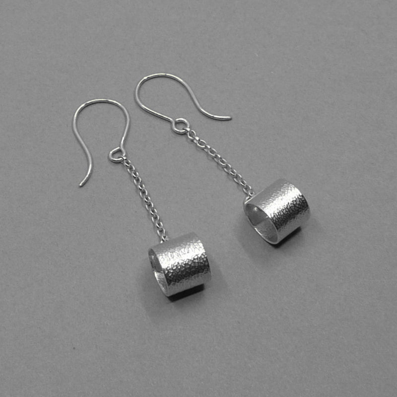 Silver Print Scroll Drop Earrings