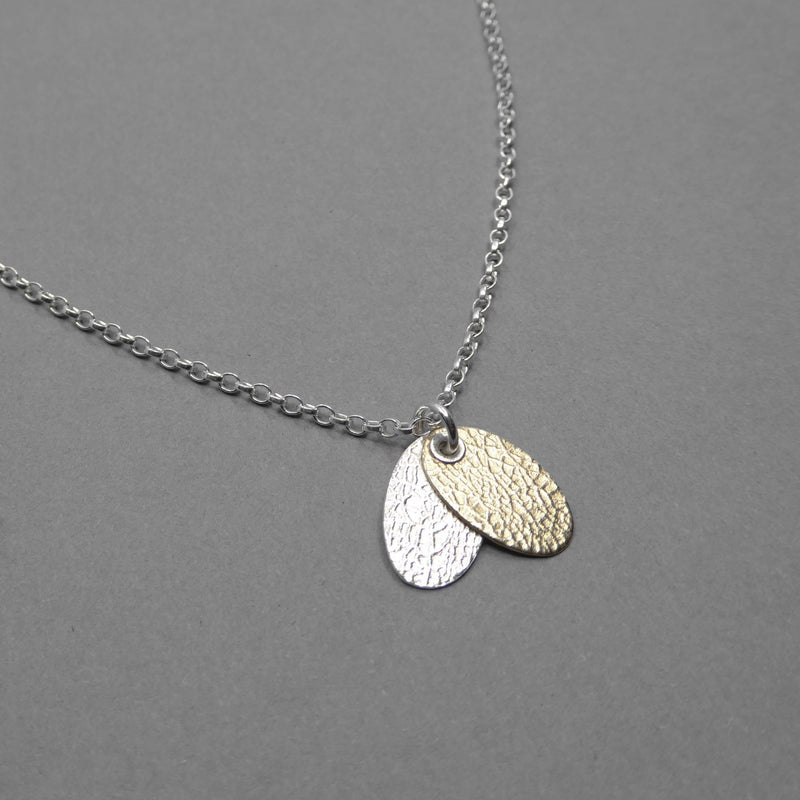 Silver & 14ct Yellow Gold Filled Two Oval Pendant