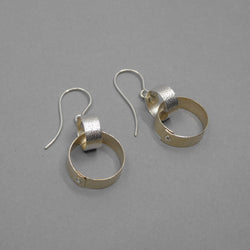 Silver & 14ct Yellow Gold Filled Two Ring Earrings