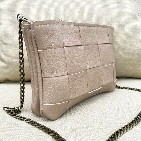 Beige Large Weave Double Leather Bag