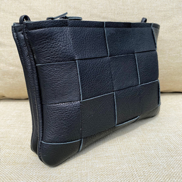 Black Large Weave Double Leather Bag