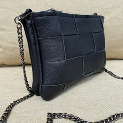Black Large Weave Double Leather Bag