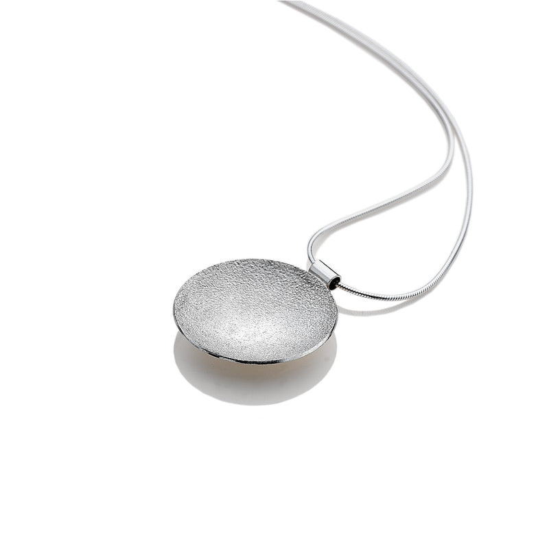 Circles Textured Round Large Silver Pendant Necklace
