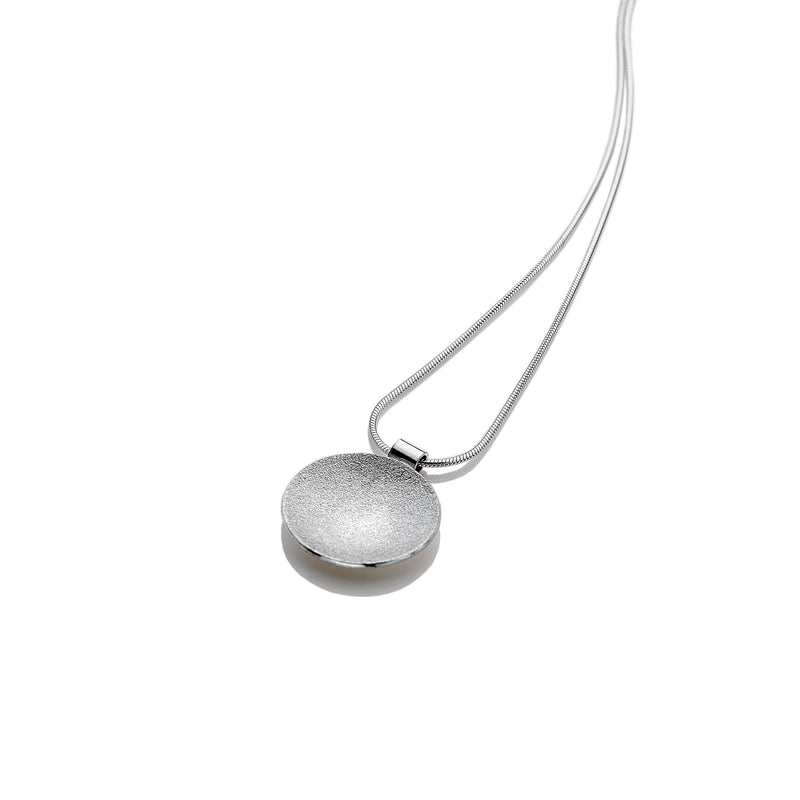 Circles Textured Round Silver Pendant Necklace