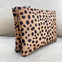 Pony Hair Tan Brown Cheetah Print Double Leather Bag