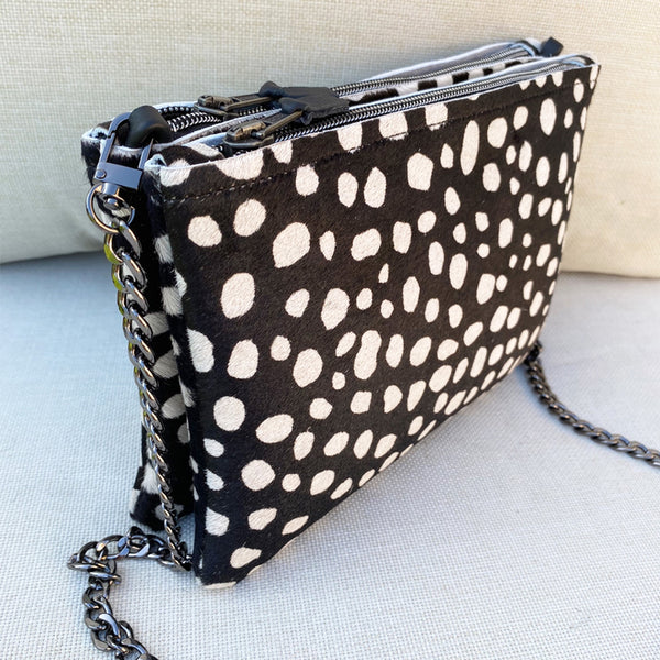 Pony Hair Black Cheetah Print Double Leather Bag