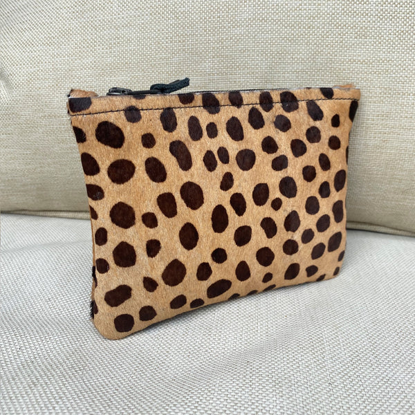 Pony Hair Tan Brown Cheetah Print Leather Coin Purse