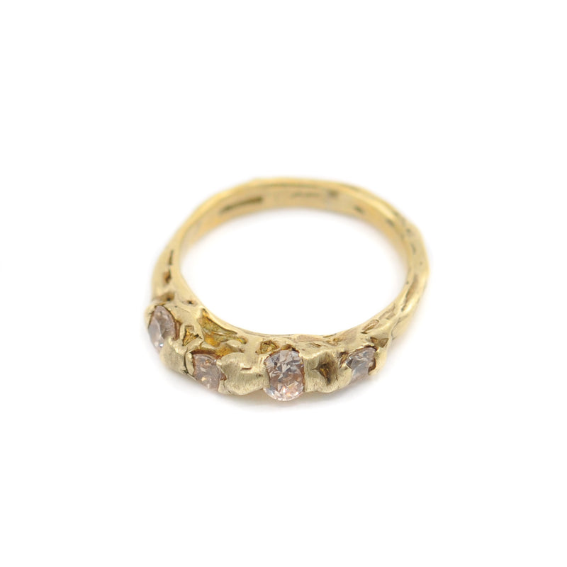 Cave 22ct Yellow Gold Plated Silver & Pale Champagne Cubic Zirconia One-Off Treasure Ring (RW875)