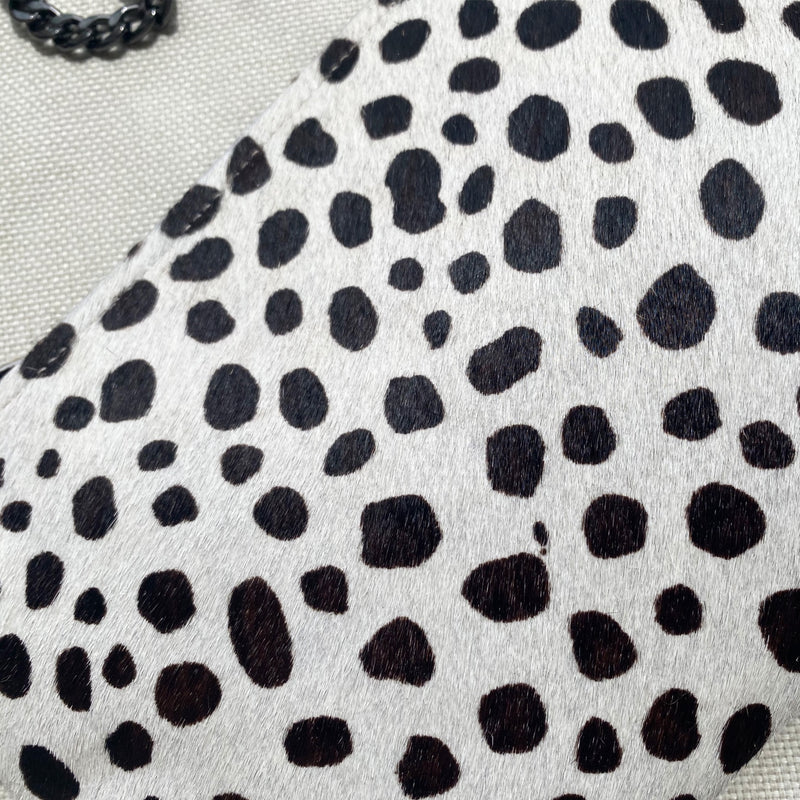 Pony Hair White Dalmatian Print Clutch Leather Bag