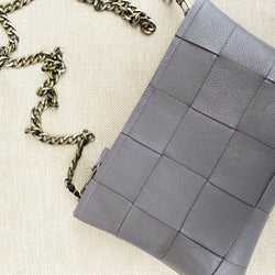 Grey Large Weave Double Leather Bag