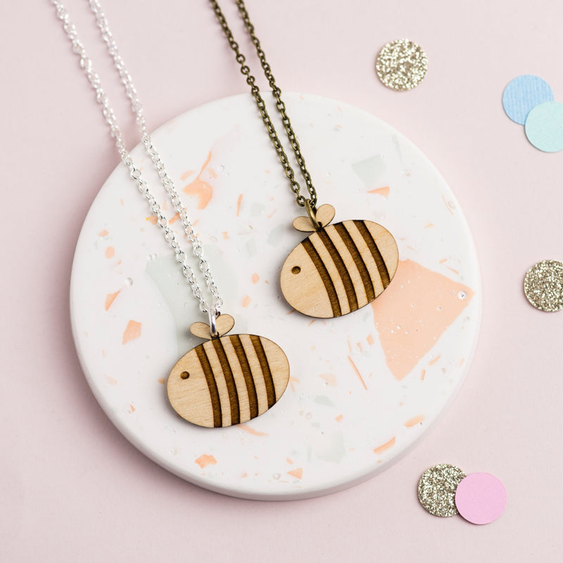 Laser Cut Wooden Bumble Bee Necklace