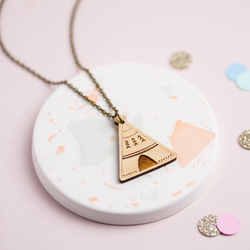 Laser Cut Wooden Teepee Necklace