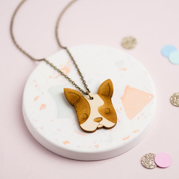 Laser Cut Wooden French Bulldog Necklace